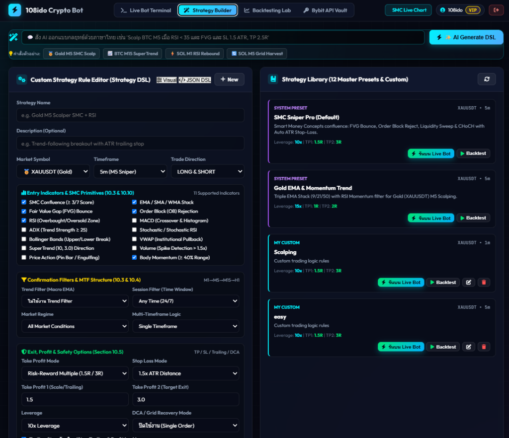 108ido Crypto Bot — AI Strategy Builder & Backtest Lab web 4